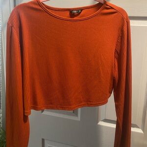 SHEIN Curve Orange Ribbed Long Sleeve Crop Top